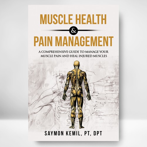 Book cover with a drawing images of the human anatomy combining muscles and bone structure. Design by libzyyy