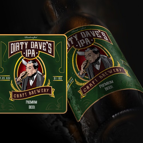 Cool and edgy craft beer logo for Dirty Dave's IPA (made by Bone Hook Brewing Co) Design by one2nine