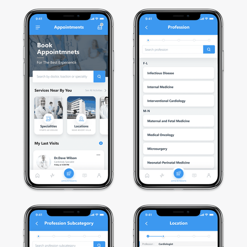 Create a screen set for iOS App in Digital Healthcare field (doctor booking, EHR and more) Design by wisp.studio