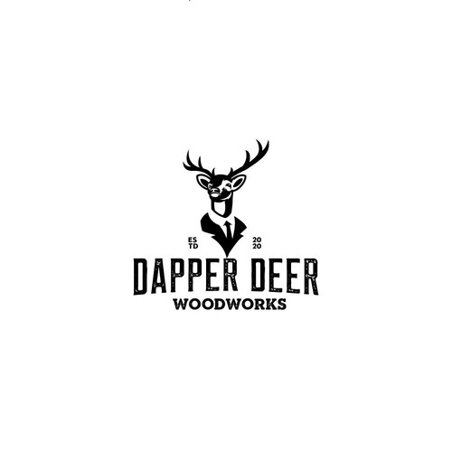 Vintage Dapper Deer logo for high-end woodworking. Design by bondeng17