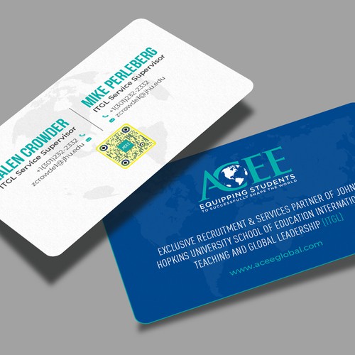 ACEE's new business card to show the partnership with JHU ITGL program Design by Muaz™