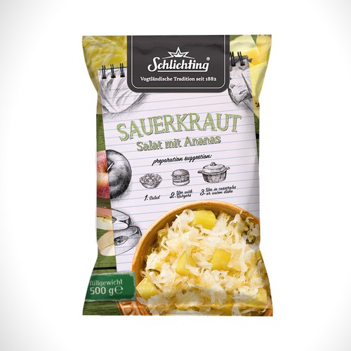 Stayin alife - Refresh an old fashion package for Salad with Sauerkraut, Pineapple and Apple-ontwerp door Jdodo