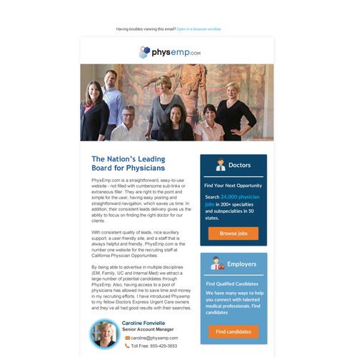 Design a Modern Email Template for PhysEmp - Physician Only Job Board Design von karinalexandra4