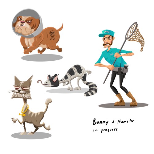 Illustrations for a table top game where animals escape a pet control facility Design by Moch.