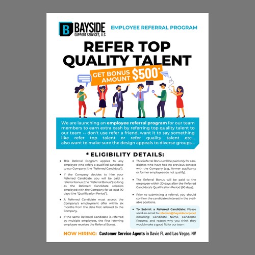 need a flier to announce awesome employee referral program target demo young tech support agents Design réalisé par logovora