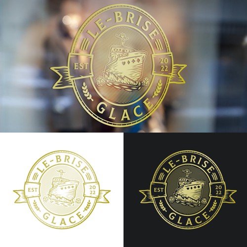 Board game bar logo with tavern design, inspired by vintage ice breaker boat atmosphere - official name is "Le Brise-gla Design réalisé par Logo Stadium