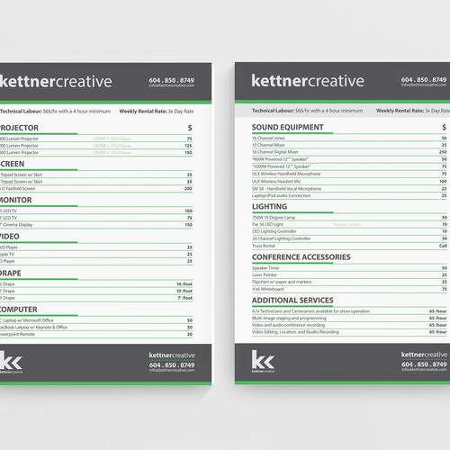 Price List for Audio/Visual Company Stationery contest