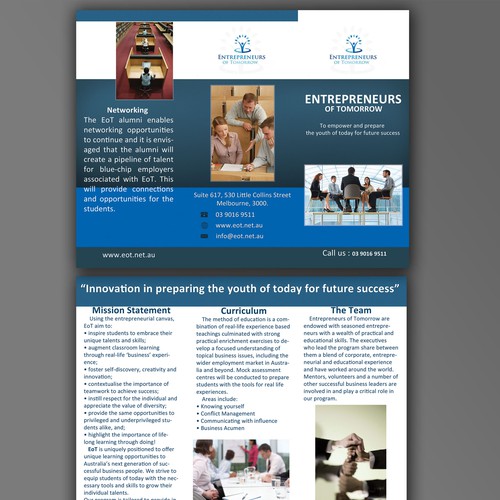 Create the next brochure design for Entrepreneurs of Tomorrow Design by CCC designs