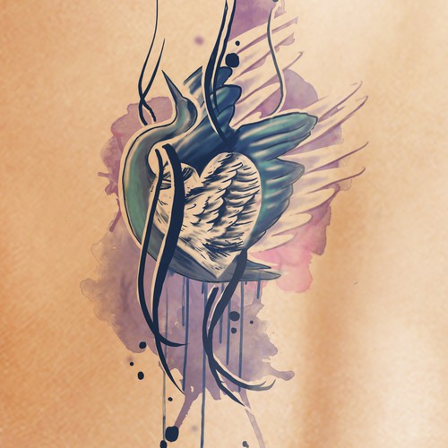 Husband + wife crane tattoo design デザイン by Klasikohero