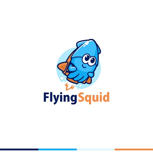 Logo of a squid wearing a jetpack for product named FlyingSquid Design by jasterxinan