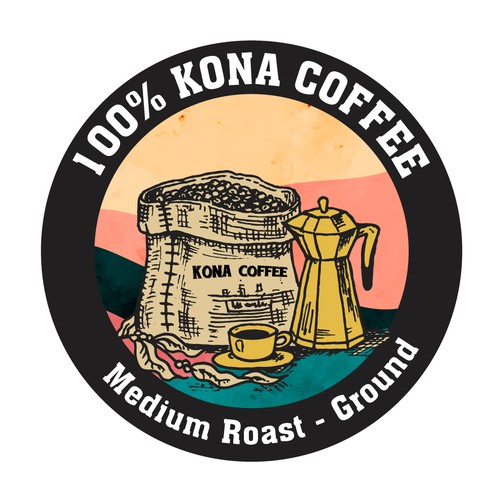 Design di Vintage Kona Coffee Label Big Island Hawaii di Imageenarium