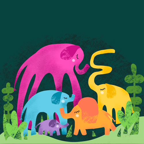 The Elephants Dance Party - Fun, bright and quirky kids book illustration Design by Nadya Nadya