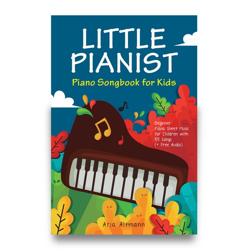 Colourful children's book cover for a piano music book Design by A P R I  L