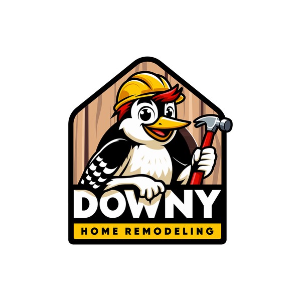 Logo for home remodeling company with a woodpecker and birdhouse