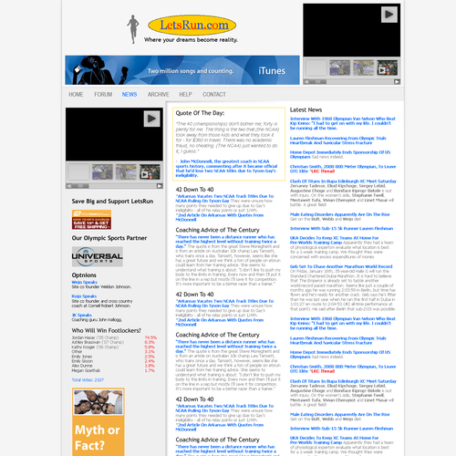 LetsRun.com Homepage Re-Design/Cleanup Diseño de Freak Designs