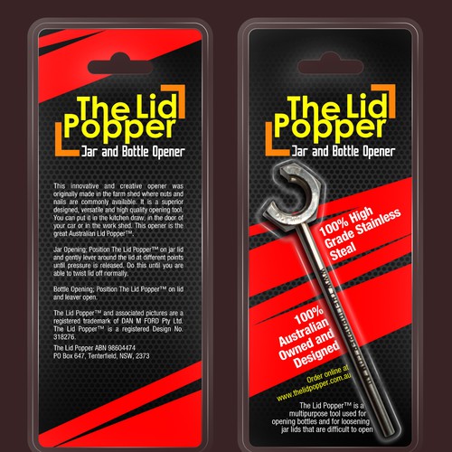 The Lid Popper  (jar and bottle opener) needs packaging Design by Rumon79