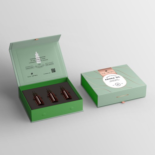 Unique discovery/gift set box design for ultra luxe aroma oil set Design by AbundanceGraphic