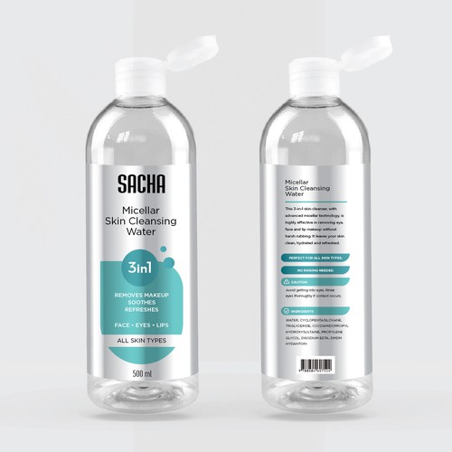 Sacha Micellar Water bottle 500ml Design by SikretStudio