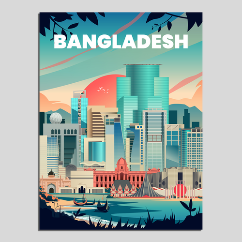 Skyline Wall Art Drawing of Bangladesh Design by DPS21