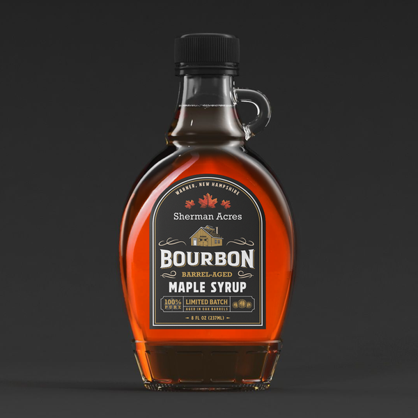 Diseño de G.works titulado "Sherman Acres Bourbon Maple Syrup, USA"