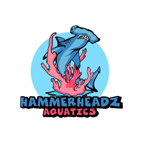 Hammerhead Shark Logo for Custom Salt Water Aquariums and Ocean Coral Farm Company Design by gntkart