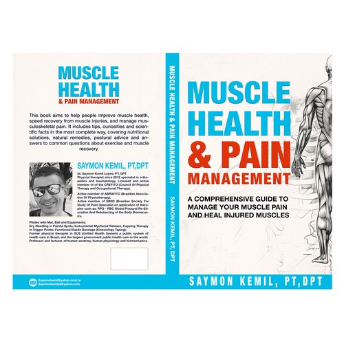 Book cover with a drawing images of the human anatomy combining muscles and bone structure. Design by rifally