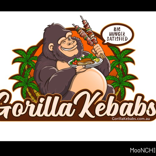 Design a hipster cartoon/restaurant fast food style logo for Gorilla Kebabs. Design by moonchinks28