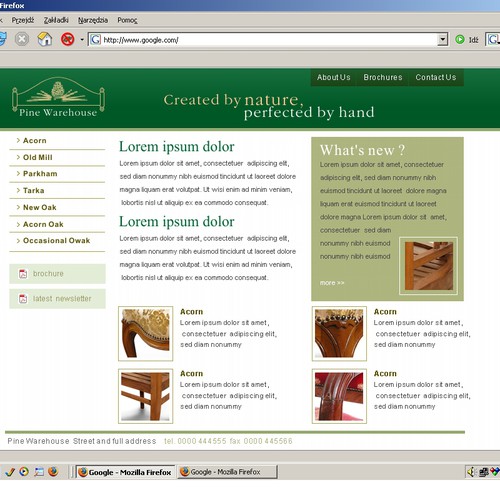 Design of website front page for a furniture website. Design by pdesignstudio