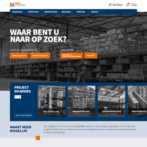 Creative website templates for a leading pallet racks company_ Meermagazijn Design by ChickenDinner