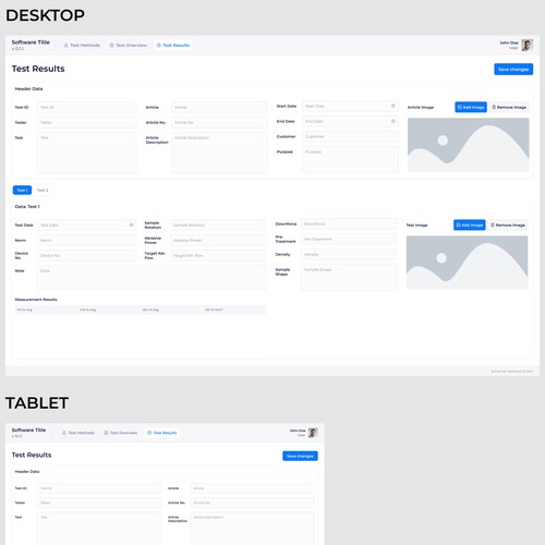 A desktop web UI design for a plastic quality testing software Design by Hung@Nguyen