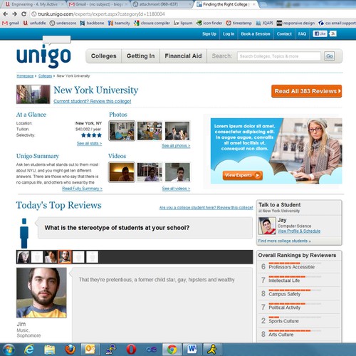 Banner ad for Unigo's College page (e.g. www.unigo.com/nyu) デザイン by auti
