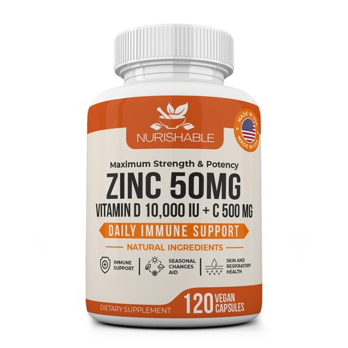 We need a "beautiful bottle label" for Zinc and Vitamin D3 supplement - Redesign Design by Fredrick Balois