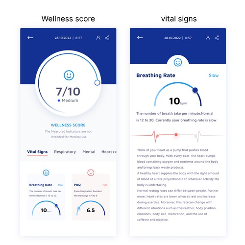 Wellness "vital signs" app - redesign Design by MercClass