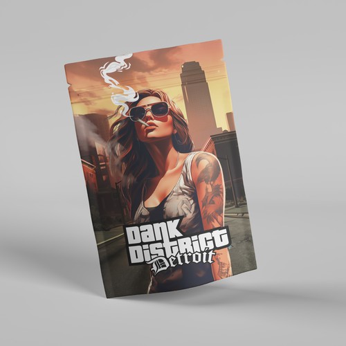 Design a GTA (grand theft auto) inspired cannabis graphic for our bag