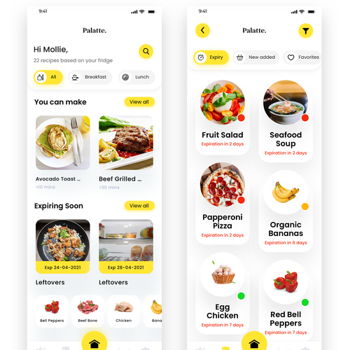 Recipe App for food hardware startup to help reduce food waste Design by dluffy