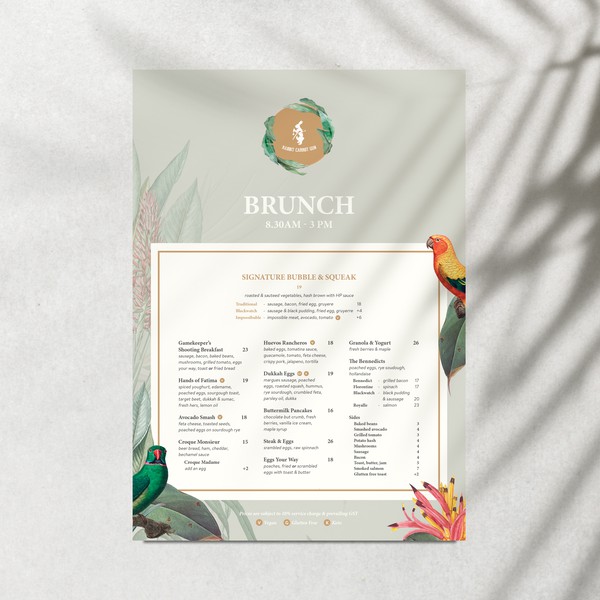 Tropical Menu Design for High End Eatery