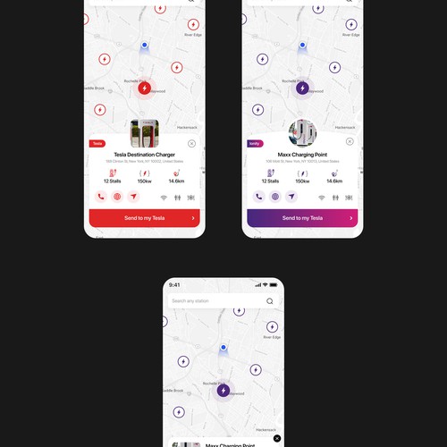 Tesla App to localise charging point on a map Design by Uzeir Mansuri