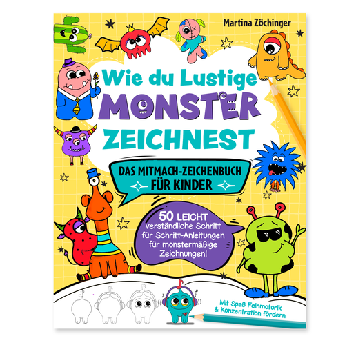 Design a cheerful cover for a monster drawing book for children Design by Radmilica