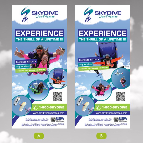 Design by media7 titled "Flyer variations for Skydive San Marcos"