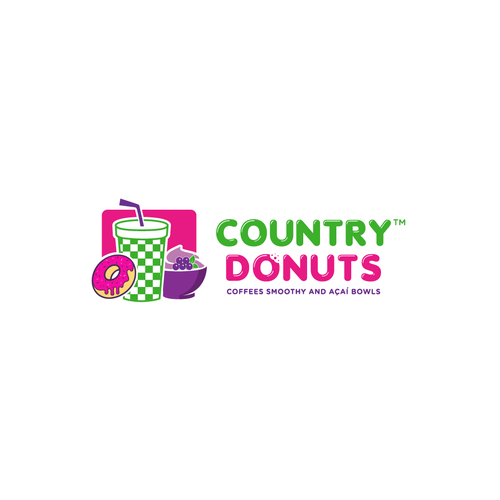 We need a modern exciting logo to encompasses our Name Country Donuts Coffee smoothy bowls Design by ropix