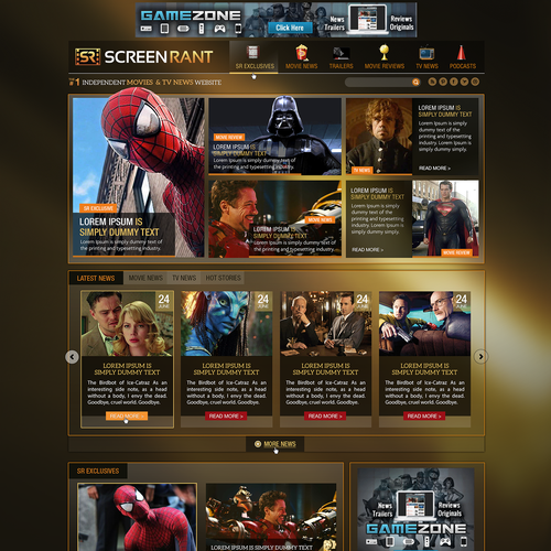 Redesign ScreenRant.com's Home Page. Design by micgesc