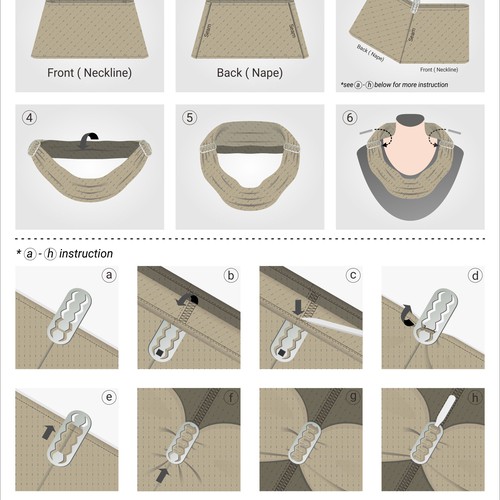 Design two similar infographics (for 2 web pages) for a new scarf shaping and securing tool. Design by kirana32