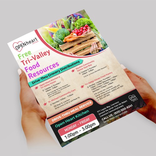 Flyer listing free food resources for the community Diseño de CREATIVE ARTIFLEX