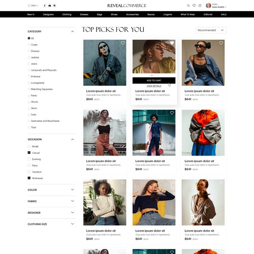Designs | Design a personalized fashion ecommerce website main pages ...