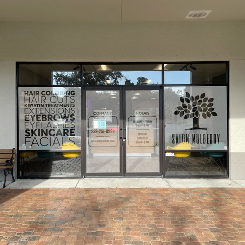 Salon Mulberry - High End Salon - Storefront Glass Signage Design by save_me