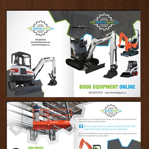Create a great new brochure for an online equipment rental company