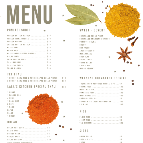 Indian Restaurant Menu Design Design by wildhare