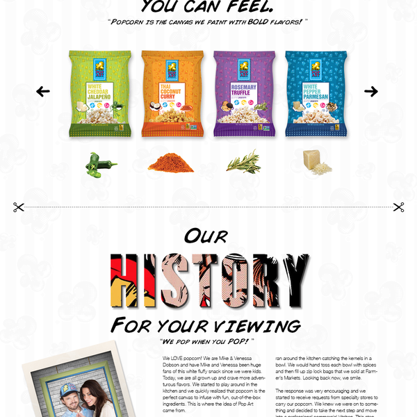 Redesign a unique website for a fun gourmet popcorn company!