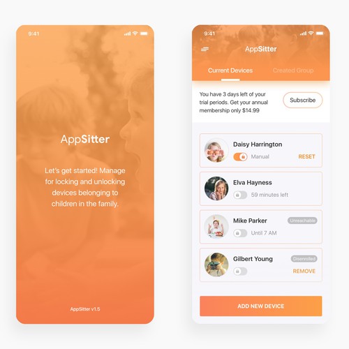 Playful and elegant app design for App Sitter screen time app Design by RFNco