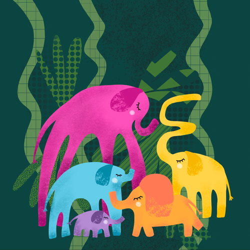 The Elephants Dance Party - Fun, bright and quirky kids book illustration Design by Nadya Nadya